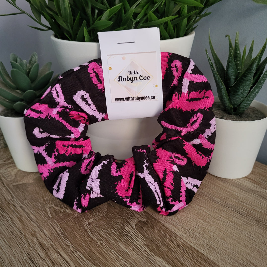 Black & Pink Breast Cancer Ribbon Scrunchie (XL)