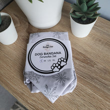 Load image into Gallery viewer, Grey Snowflakes Tie Up Dog Bandana Set (Small)