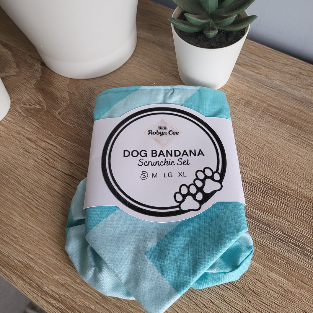 Blue Printed Tie Up Dog Bandana Set (Small)