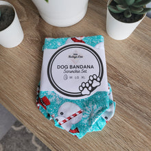 Load image into Gallery viewer, Blue Snowmen Tie Up Dog Bandana Set (Small)