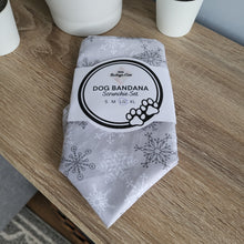 Load image into Gallery viewer, Grey Snowflakes Tie Up Dog Bandana Set (Large)