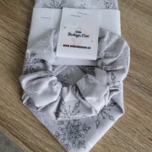 Load image into Gallery viewer, Grey Snowflakes Tie Up Dog Bandana Set (Large)