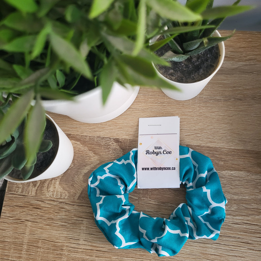 Teal and White Scrunchie (Large)