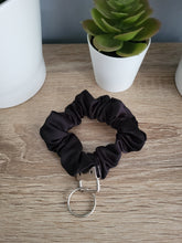 Load image into Gallery viewer, Black Satin Key Chain Scrunchie