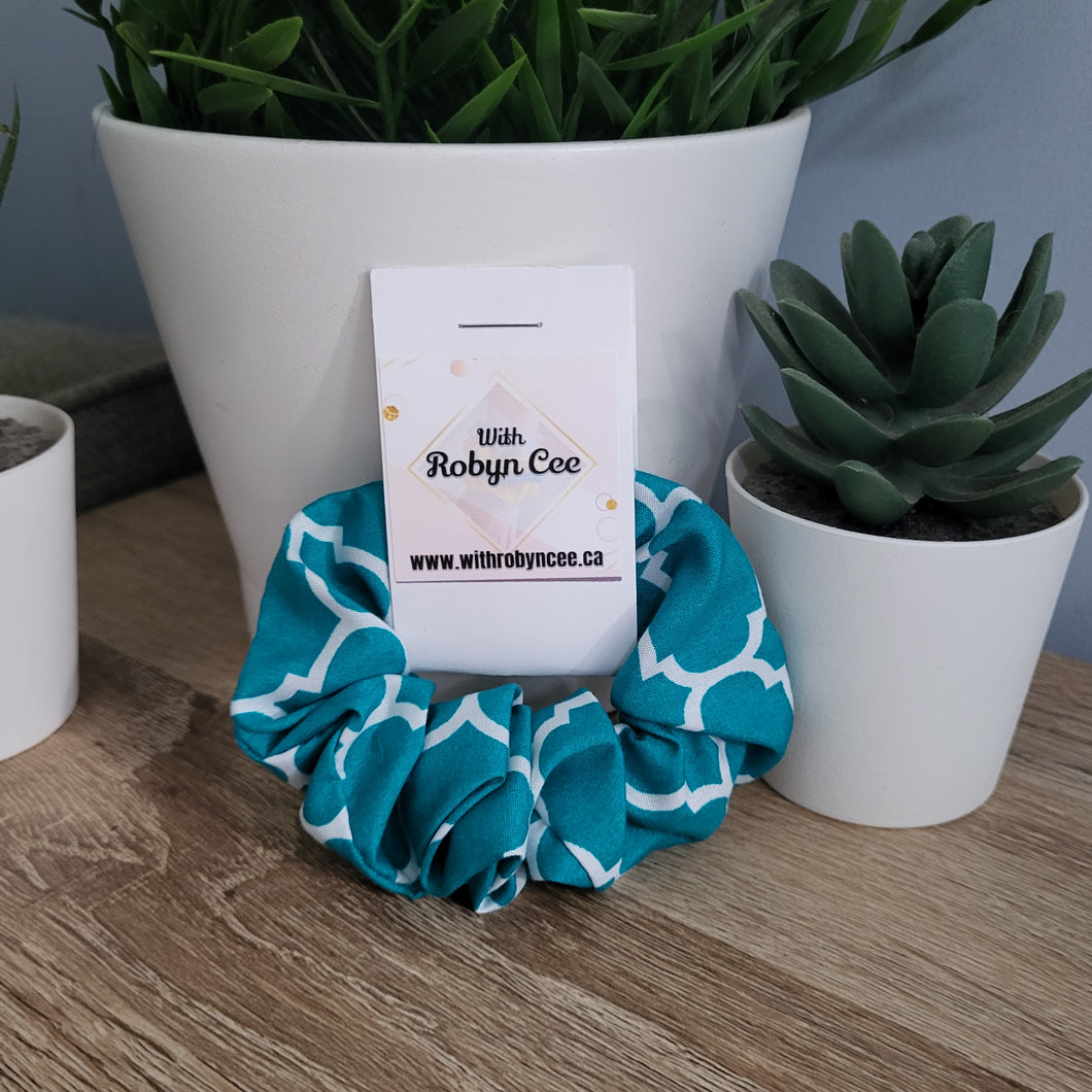 Teal & White Design Scrunchie  (Small)