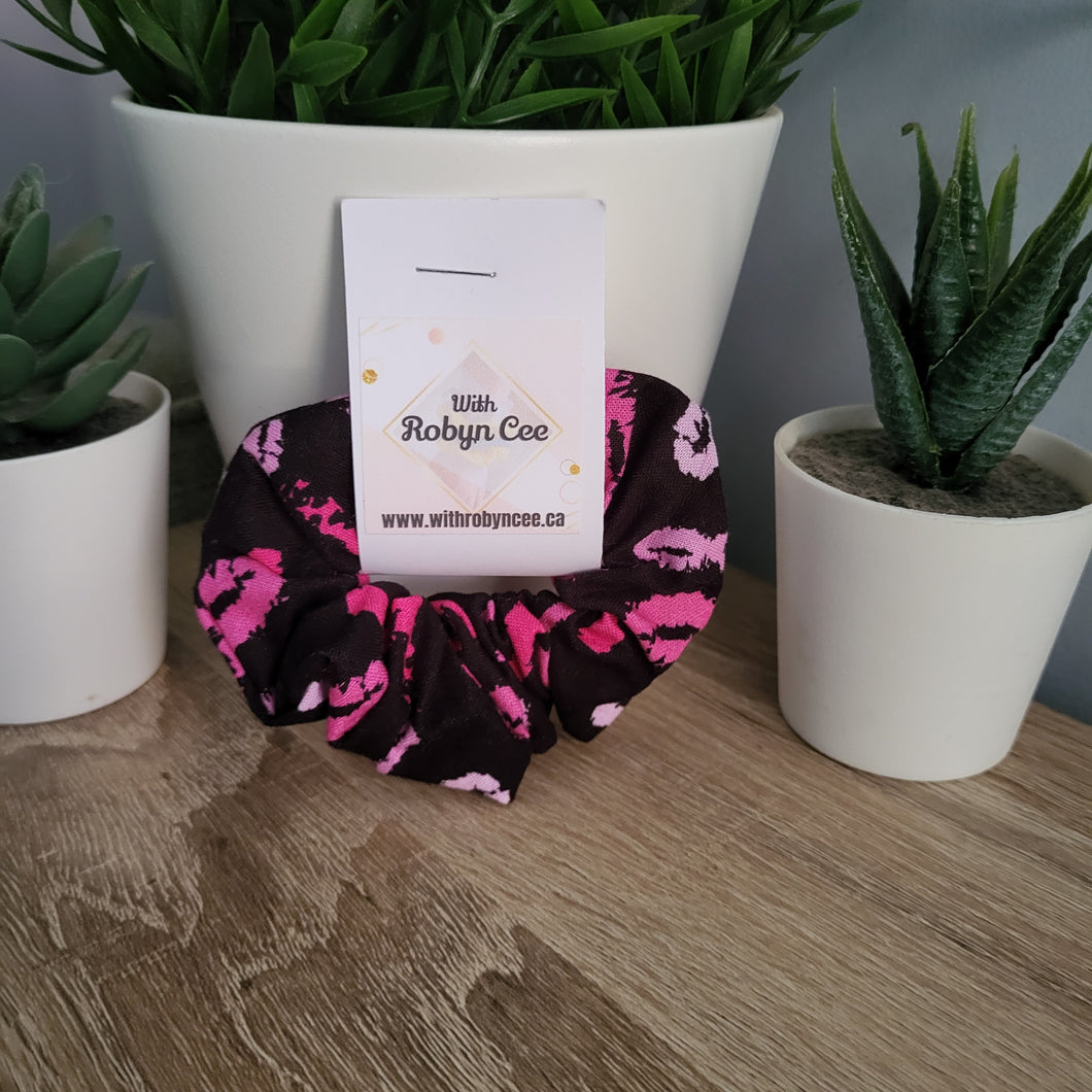 Black & Pink Breast Cancer Ribbon Scrunchie  (Small)