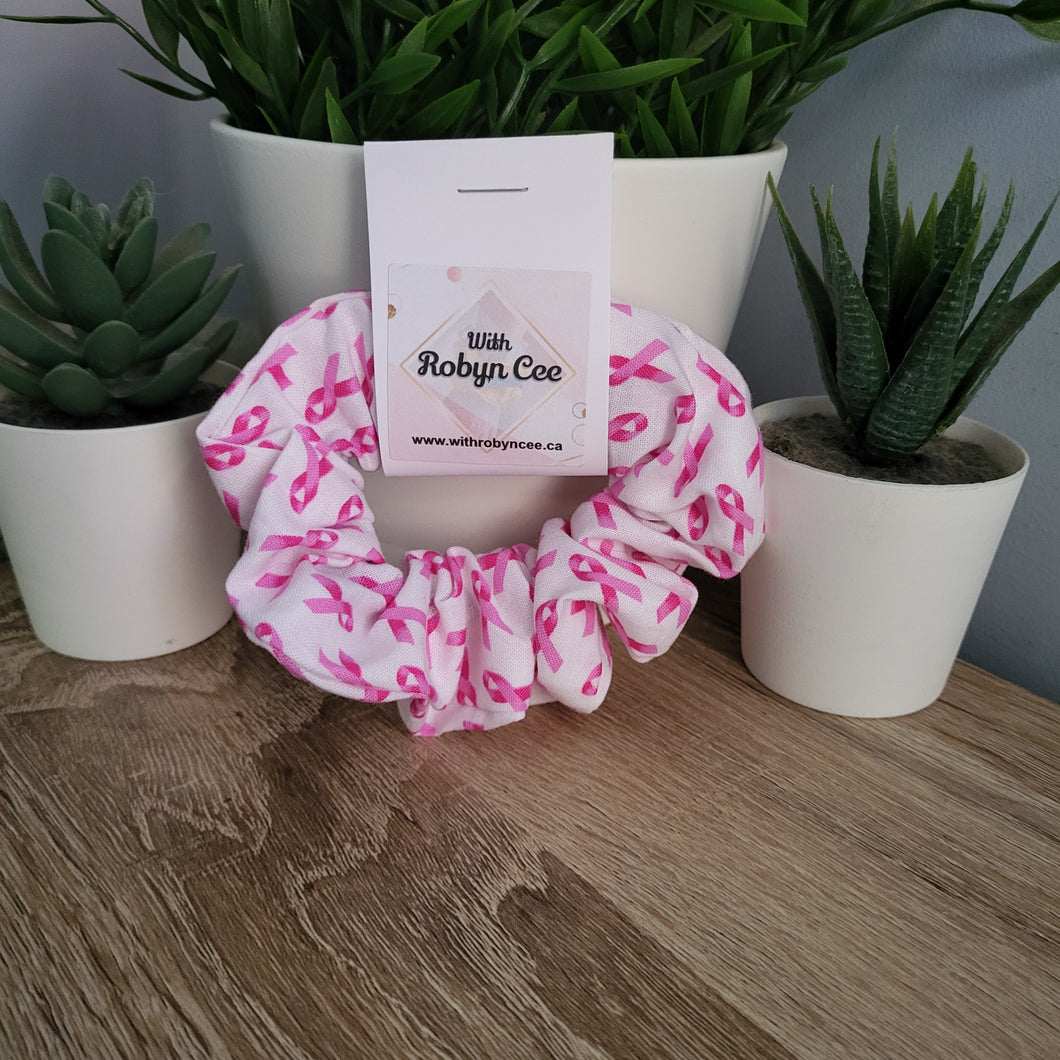 White & Pink Breast Cancer Ribbon Scrunchie (Large)
