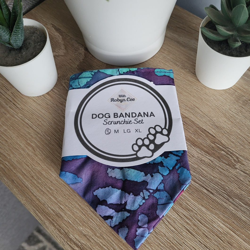Purple  Tie Dye Tie Up Dog Bandana Set (Small)