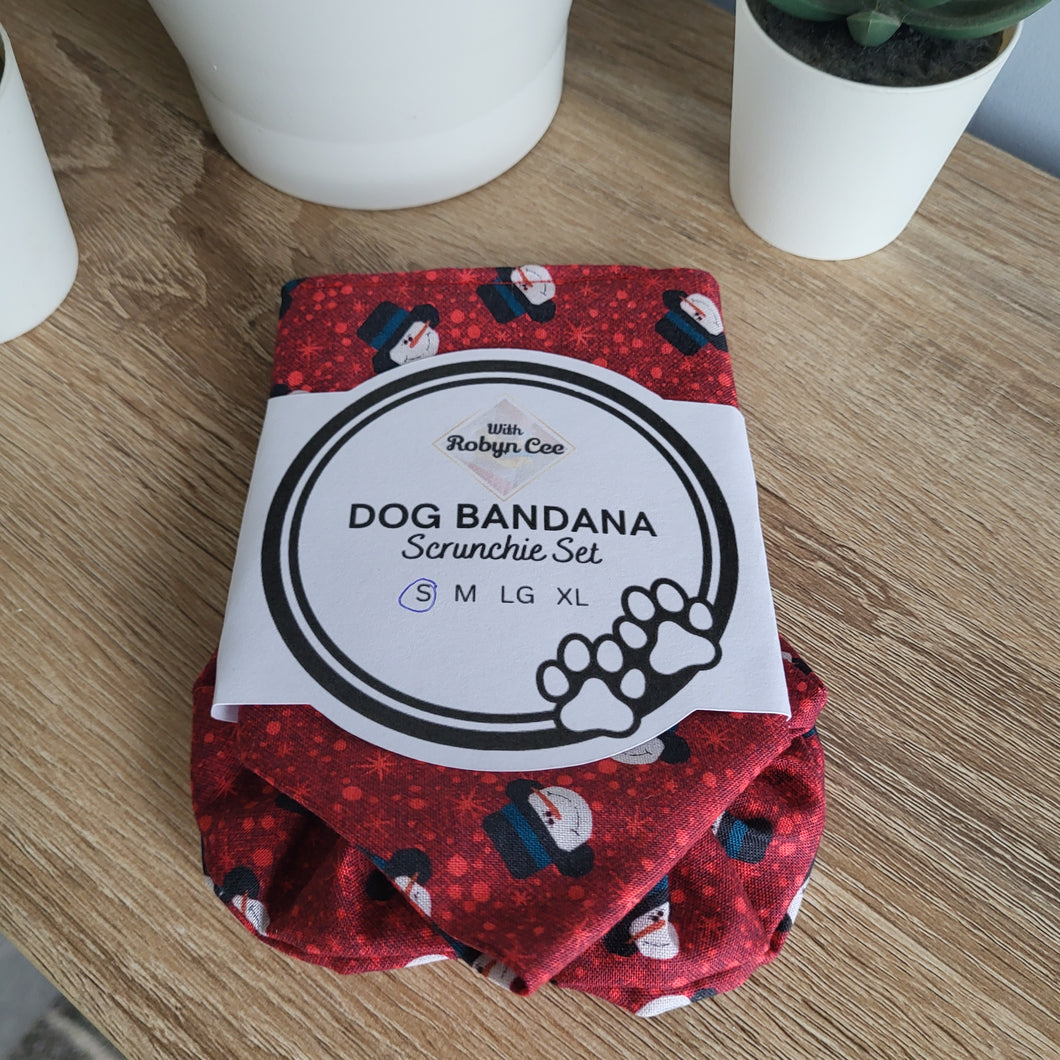 Red Snowmen Tie Up Dog Bandana Set (Small)