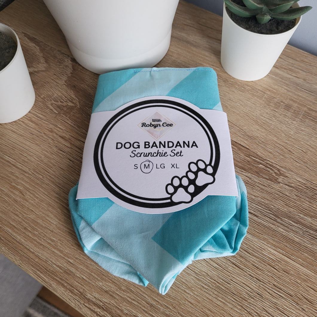 Blue Printed Tie Up Dog Bandana Set (Medium)