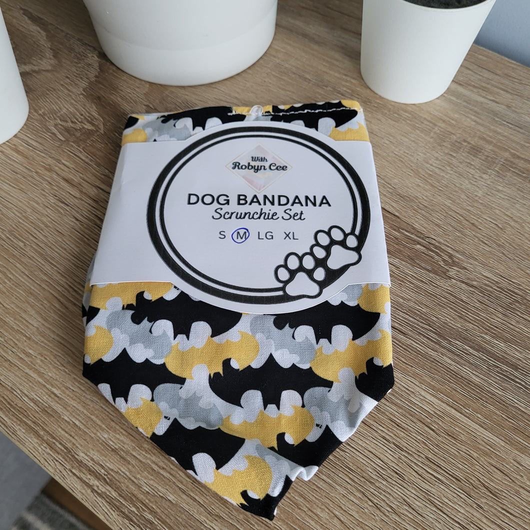 Yellow Batman Tie Up Dog Bandana Set (Medium)