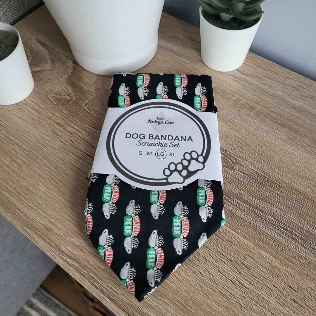 Friends Black Central Perk Tie Up Dog Bandana Set (Large)