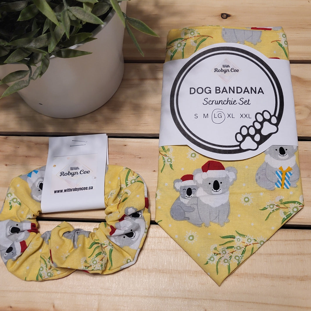 Yellow Koala Tie Up Dog Bandana Set (Large)