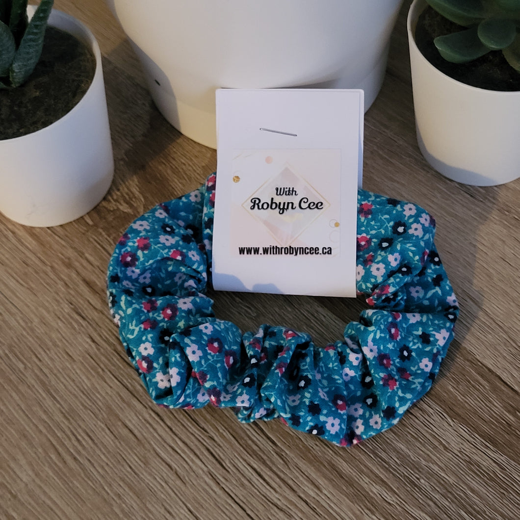 Teal Floral Scrunchie (Large)