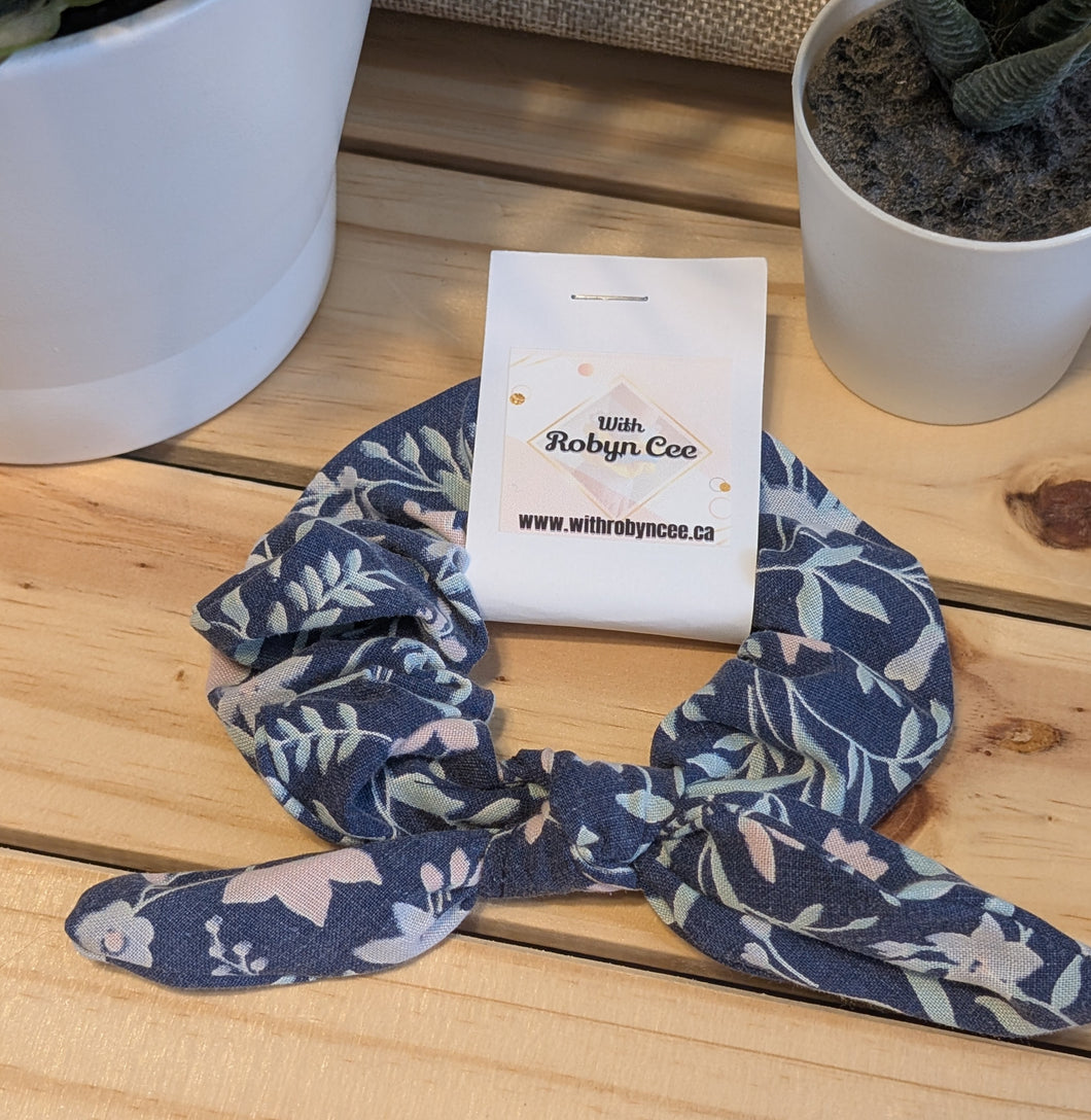 Blue Floral Tie Scrunchie (Large)