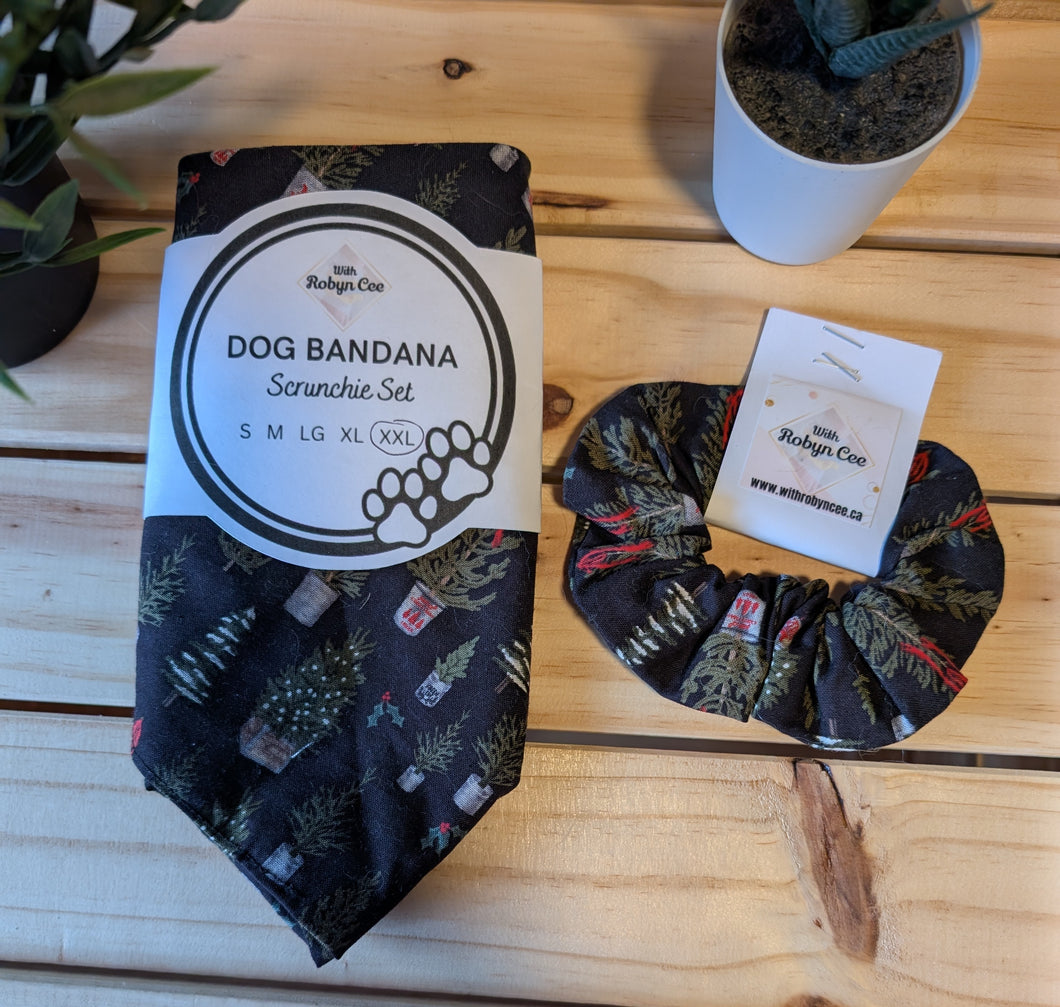 Pine Trees Tie Up Dog Bandana Set (XXL)