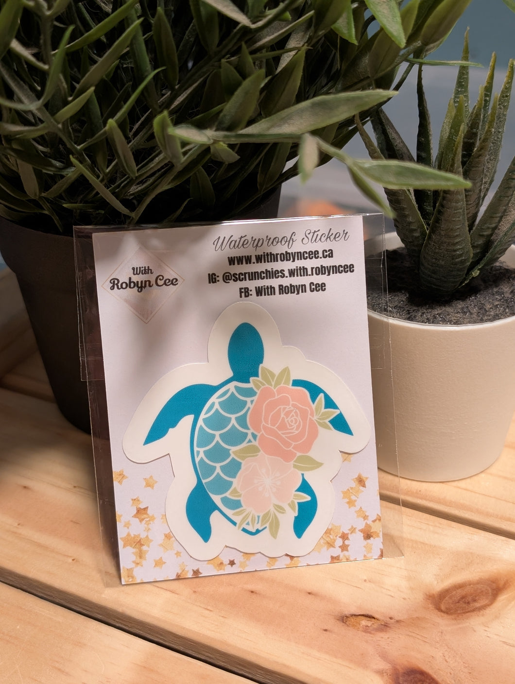 Teal Floral Turtle Sticker