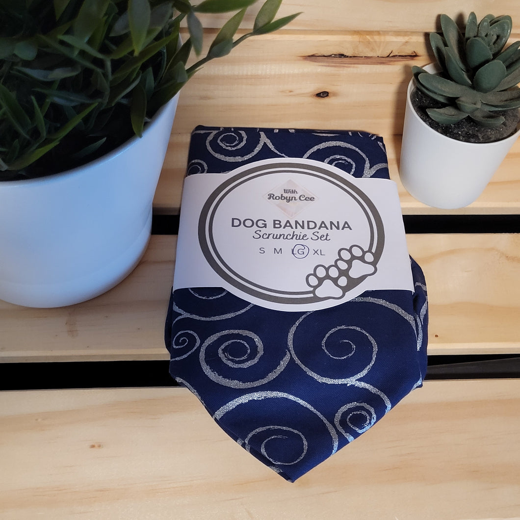 Navy Blue with Swirls Dog Bandana Set (Large)