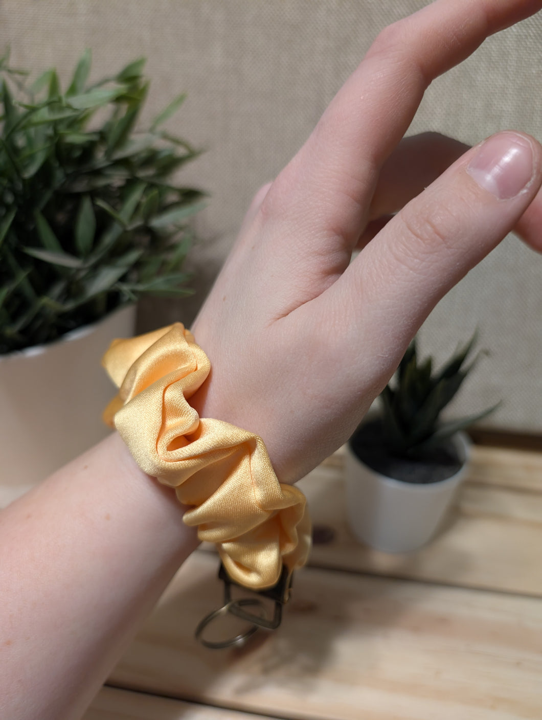 Yellow Satin Key Chain Scrunchie