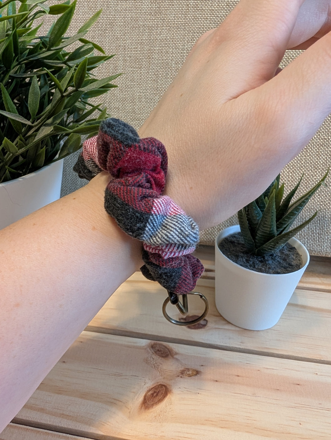 Red Plaid Key Chain Scrunchie