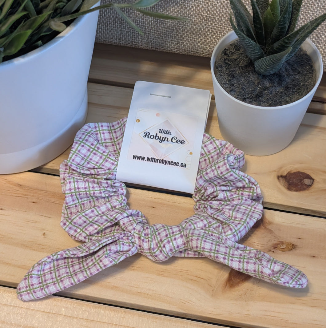 Pink Plaid Tie Scrunchie (Large)