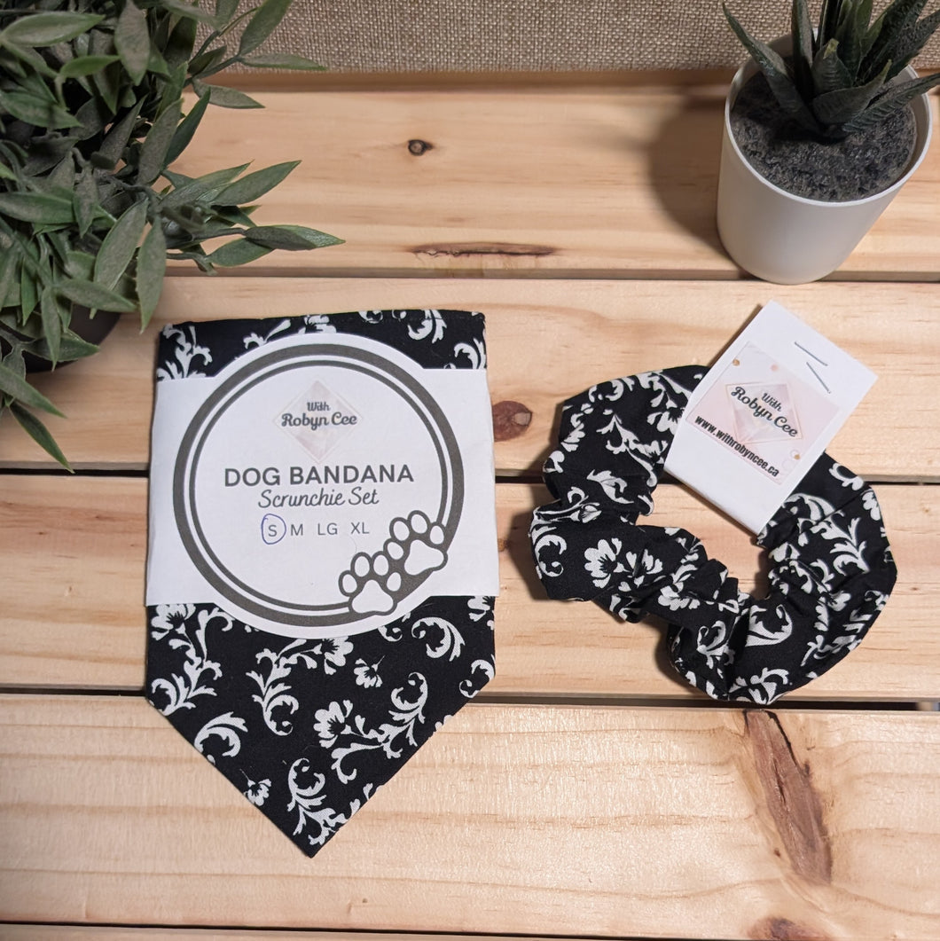 Black & White Printed Tie Up Dog Bandana Set (Small)