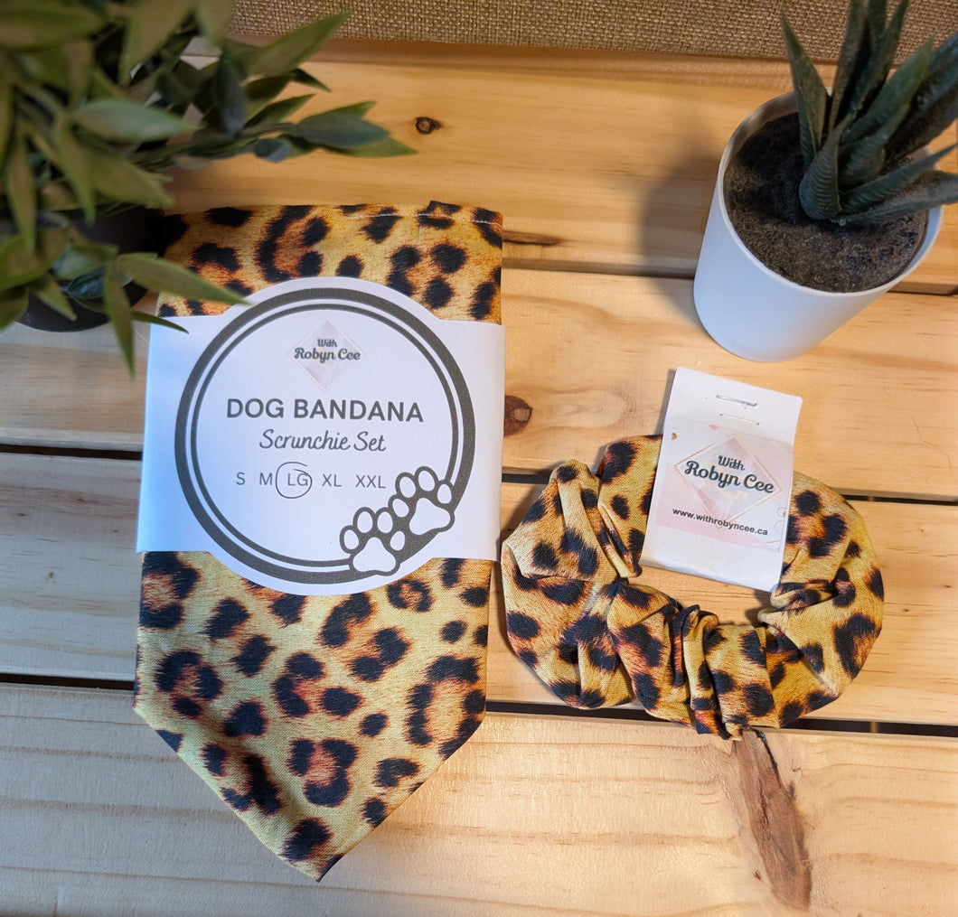 Cheetah Tie Up Dog Bandana Set (Large)