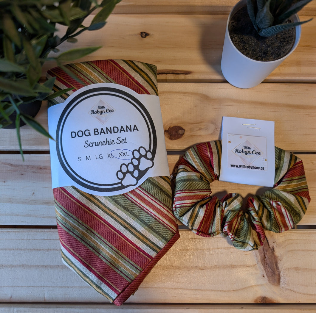 Red & Green Striped Tie Up Dog Bandana Set (XXL)