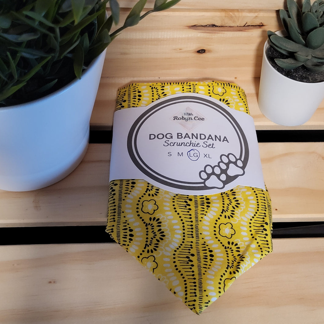 Yellow Printed Tie Up Dog Bandana Set (Large)