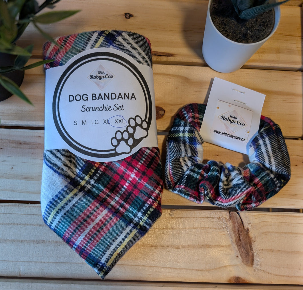 Red Plaid Tie Up Dog Bandana Set (XXL)
