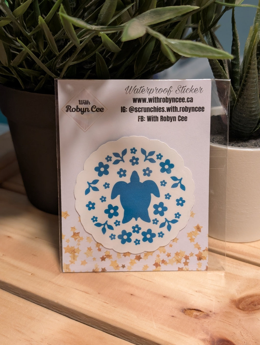 Teal Printed Turtle Sticker