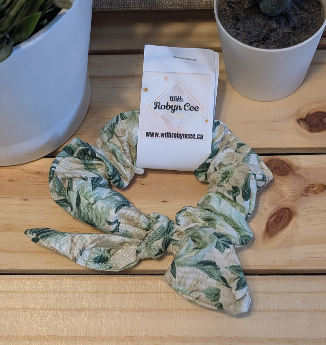 Green Floral Tie Scrunchie (Large)