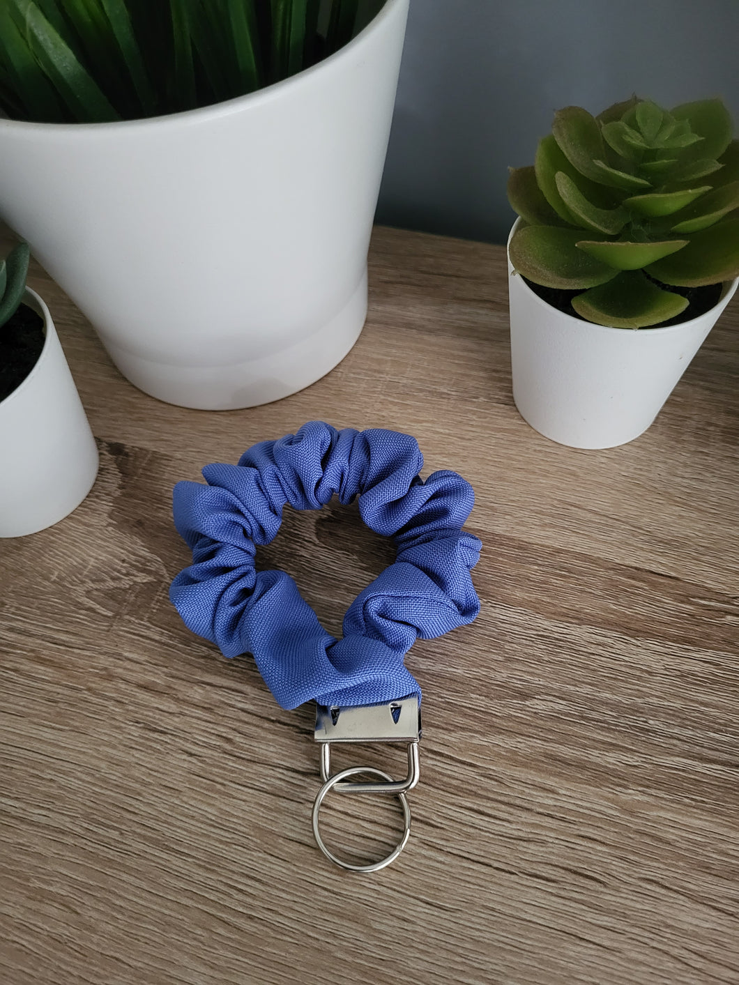 Grey Blue Key Chain Scrunchie