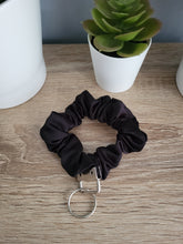 Load image into Gallery viewer, Black Satin Key Chain Scrunchie
