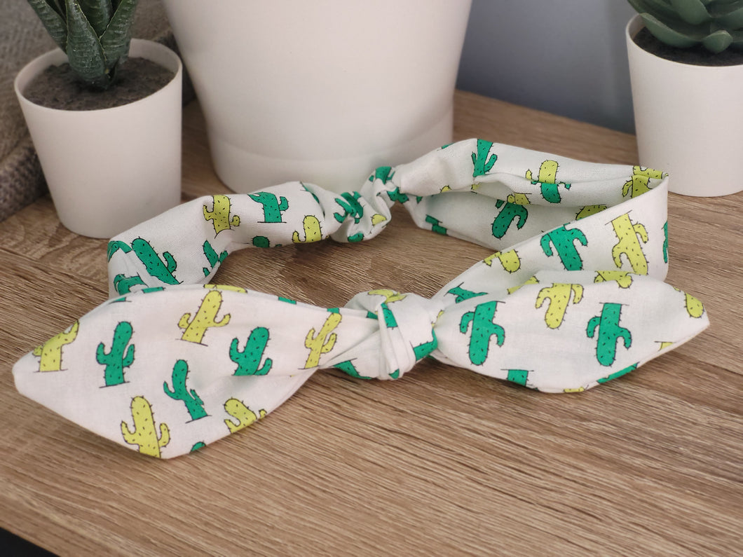 White Cactus Tie Up Headband Kids