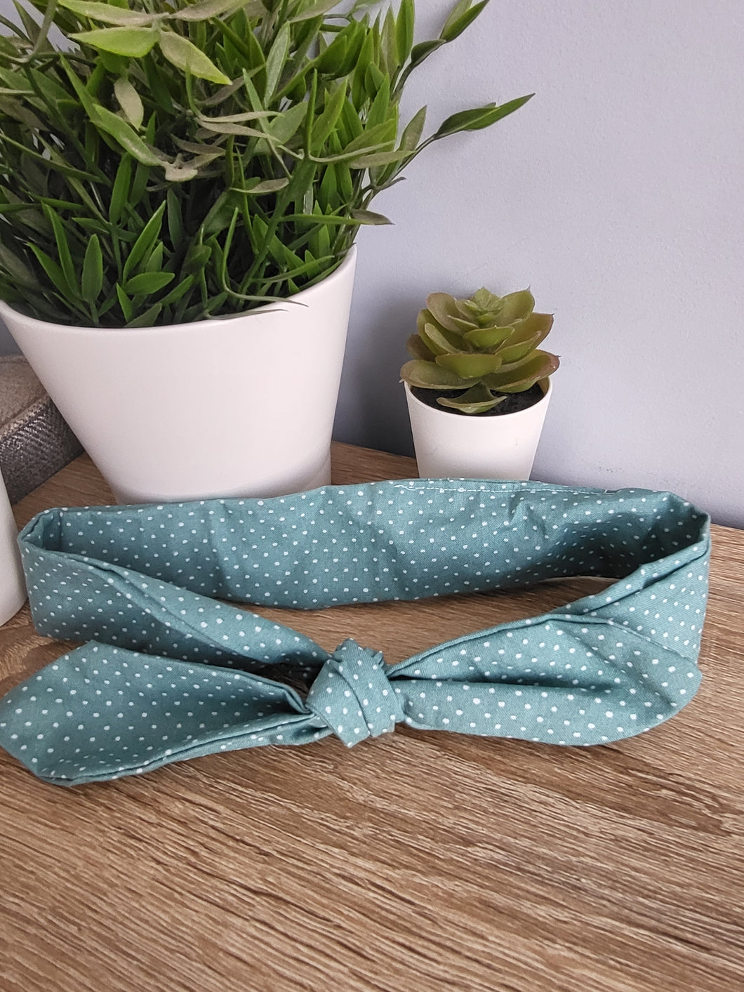 Adult Turqouise Polka Dot Tie Up Headband